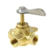 Кран топливный 3-х позиционный латунный, 3/8