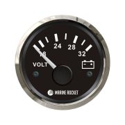 Вольтметр аналоговый 18-32 В, черный циферблат, нержавеющий ободок, д. 52 мм, Marine Rocket