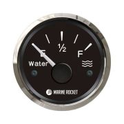 Указатель уровня пресной воды 0-190 Ом (ЕВРО), черный циферблат, нержавеющий ободок, д. 52 мм, Marine Rocket
