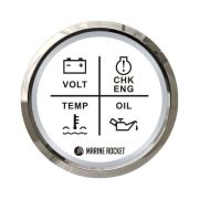 Указатель аварийной сигнализации двигателя, белый циферблат, нержавеющий ободок, д. 52 мм, Marine Rocket