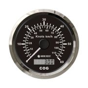 GPS-спидометр аналоговый 0-60 узлов, черный циферблат, нержавеющий ободок, выносная антенна, д. 85 мм, Marine Rocket