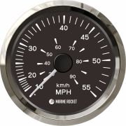Спидометр манометрический 0-55 MPH, черный циферблат, нержавеющий ободок, д. 85 мм, Marine Rocket