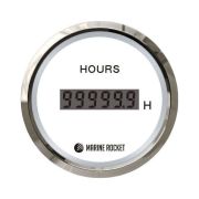Счетчик моточасов цифровой 0-99999, 9 ч., белый циферблат, нержавеющий ободок, д. 52 мм, Marine Rocket