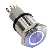 Кнопка без фиксации 12 В 3А, OFF-(ON) 5P, D16 синяя подсветка