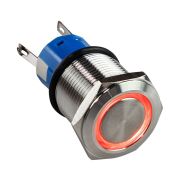 Кнопка без фиксации 12 В 5А, OFF-(ON) 5P, D19 красная подсветка