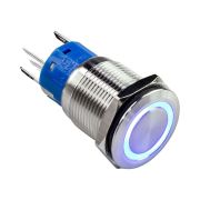Кнопка без фиксации, подсветка синяя, 12 В,
