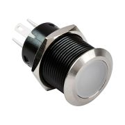 Кнопка без фиксации, подсветка белая, наклейки, 12 В, 20А, 19мм