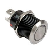 Кнопка без фиксации, подсветка красная, 12 В, 20А, 19мм