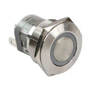 Кнопка без фиксации, подсветка синяя, 12 В, д.25мм