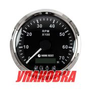 Тахометр 0-7000 об/мин с аварийной сигнализацией делитель 1-10, черный циферблат, нержавеющий ободок, Marine Rocket (упаковка из 30 шт.)