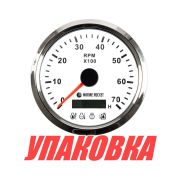 Тахометр 0-7000 об/мин с аварийной сигнализацией делитель 1-10, белый циферблат, нержавеющий ободок, Marine Rocket (упаковка из 10 шт.)