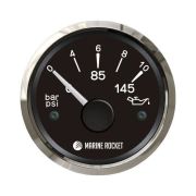 Указатель давления масла 0-10 бар, черный циферблат, нержавеющий ободок, д. 52 мм, Marine Rocket