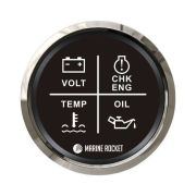 Указатель аварийной сигнализации двигателя, черный циферблат, нержавеющий ободок, д. 52 мм, Marine Rocket