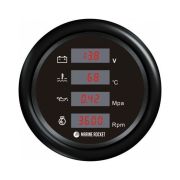 Прибор многофункциональный 4 в 1 (тахометр, вольтметр, давление, температура), черный циферблат, черный ободок, д. 110 мм, Marine Rocket