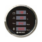 Прибор многофункциональный 4 в 1 (тахометр, вольтметр, давление, температура), черный циферблат, нержавеющий ободок, д. 110 мм, Marine Rocket