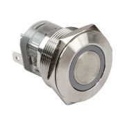 Кнопка без фиксации, подсветка белая, 12 В, д. 22 мм, Marine Rocket