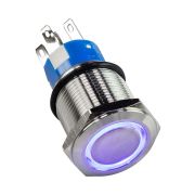 Кнопка без фиксации 12 В 5А, OFF-(ON) 5P, D19 синяя подсветка