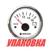Вольтметр аналоговый 8-16 В, белый циферблат, нержавеющий ободок, д. 52 мм, Marine Rocket (упаковка из 20 шт.)