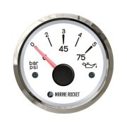 Указатель давления масла 0-5 бар, белый циферблат, нержавеющий ободок, д. 52 мм, Marine Rocket