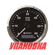 Тахометр 0-6000 об/мин со счетчиком моточасов делитель 0.5-250, черный циферблат, нержавеющий ободок, Marine Rocket (упаковка из 30 шт.)
