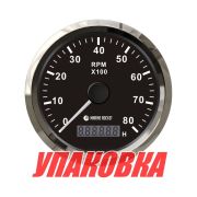 Тахометр 0-8000 об/мин со счетчиком моточасов делитель 0.5-250, черный циферблат, нержавеющий ободок, Marine Rocket (упаковка из 10 шт.)