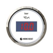 Указатель давления масла цифровой 0-5 бар, белый циферблат, нержавеющий ободок, д. 52 мм, Marine Rocket