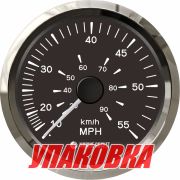 Спидометр манометрический 0-55 MPH, черный циферблат, нержавеющий ободок, д. 85 мм, Marine Rocket (упаковка из 5 шт.)