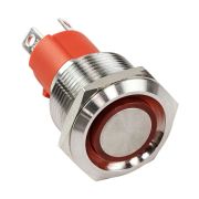 Кнопка без фиксации, подсветка красная, 12 В, д. 19мм