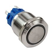 Кнопка без фиксации, подсветка синяя, 12 В, д. 19мм