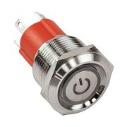 Кнопка с фиксацией, подсветка красная, 12 В, д. 19мм