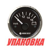 Вольтметр аналоговый 8-16 В, черный циферблат, нержавеющий ободок, д. 52 мм, Marine Rocket (упаковка из 20 шт.)