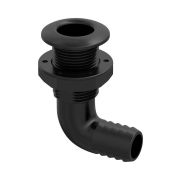 Разъем водосброса угловой с обратным клапаном под шланг 25 мм, черный