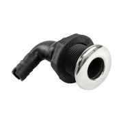 Разъем водосброса угловой пластиковый с крышкой из нержавеющей стали под шланг 16 мм, черный