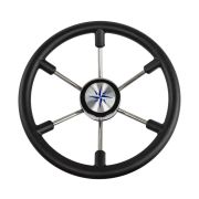 Рулевое колесо LEADER PLAST черный обод серебряные спицы д. 360 мм