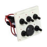 Панель бортового питания 5 переключателей, индикация, вольтметр, белая