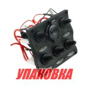 Панель бортового питания 5 переключателей, разъем прикуриватель, индикация (упаковка из 8 шт.)